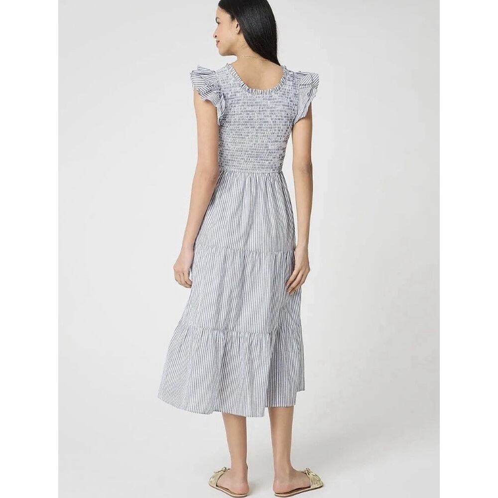 New!J.Crew Striped Smocked Flutter Sleeve Midi Dress White Antique Navy Small#98 - Picture 3 of 6
